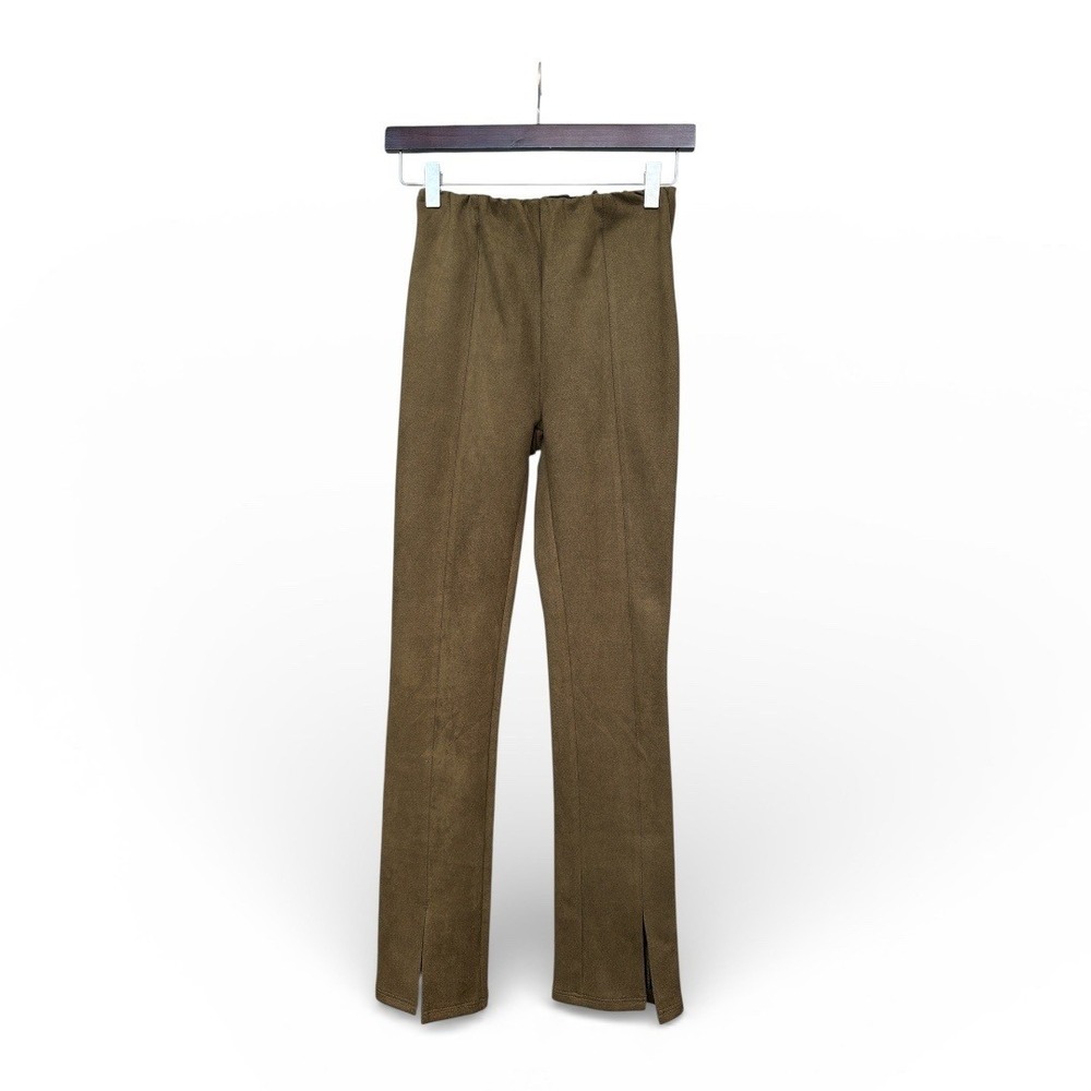 Avec Les Filles High‎ Waist Faux Suede Slit Leggings Camel Brown XS Equestrian